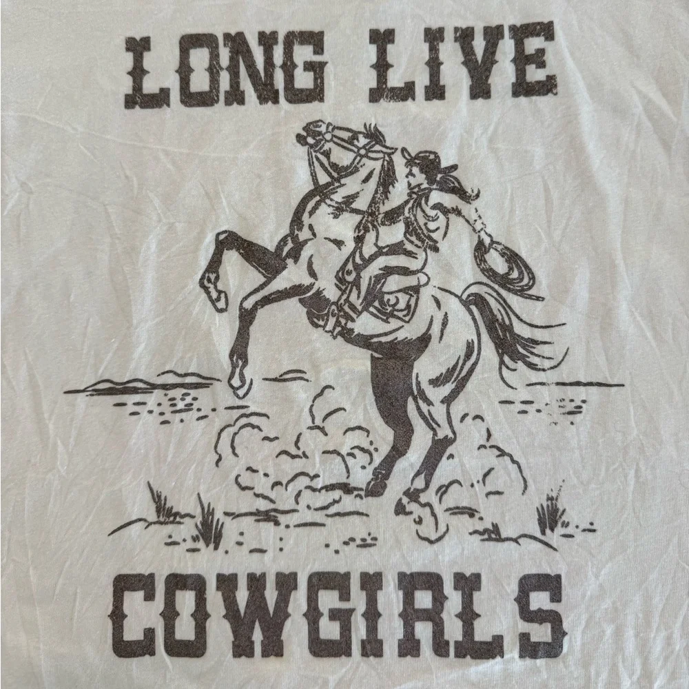 Originality brand cropped graphic SS t-shirt  Long Live Cowgirls design Sz S NWT - Picture 2 of 10